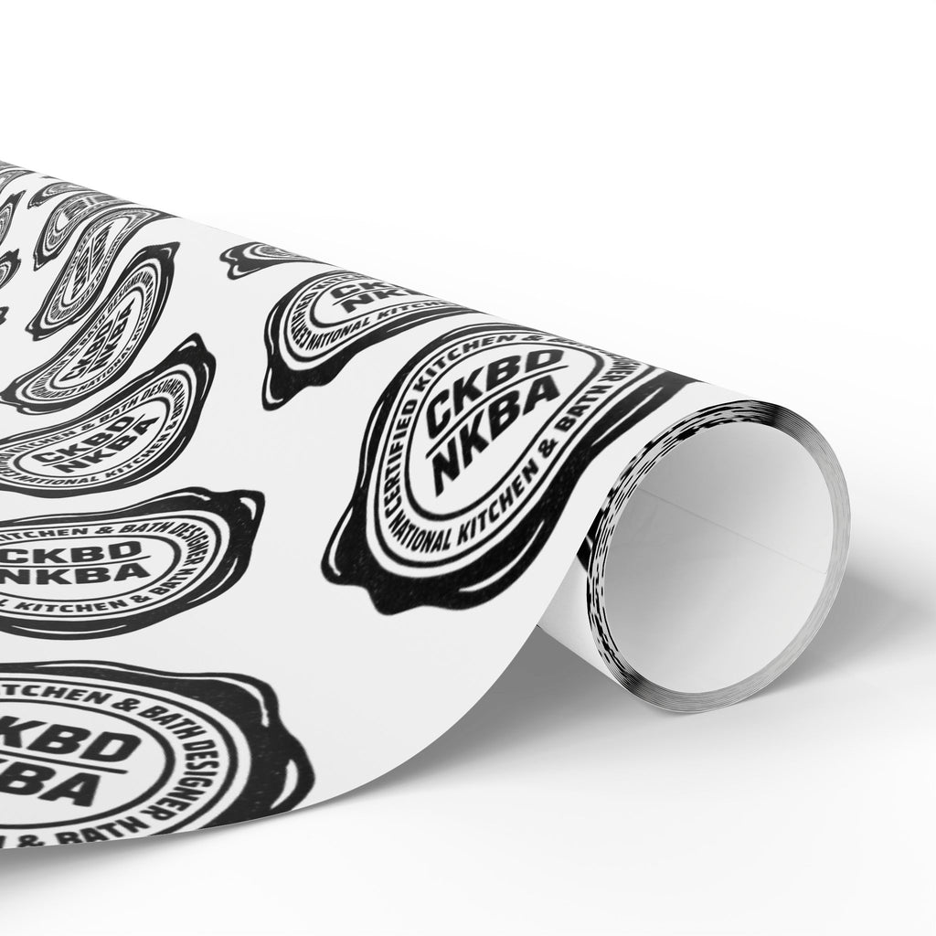 Monochrome Retro Badge Wrapping Paper Roll — Black & White Logo Pattern for Gifts