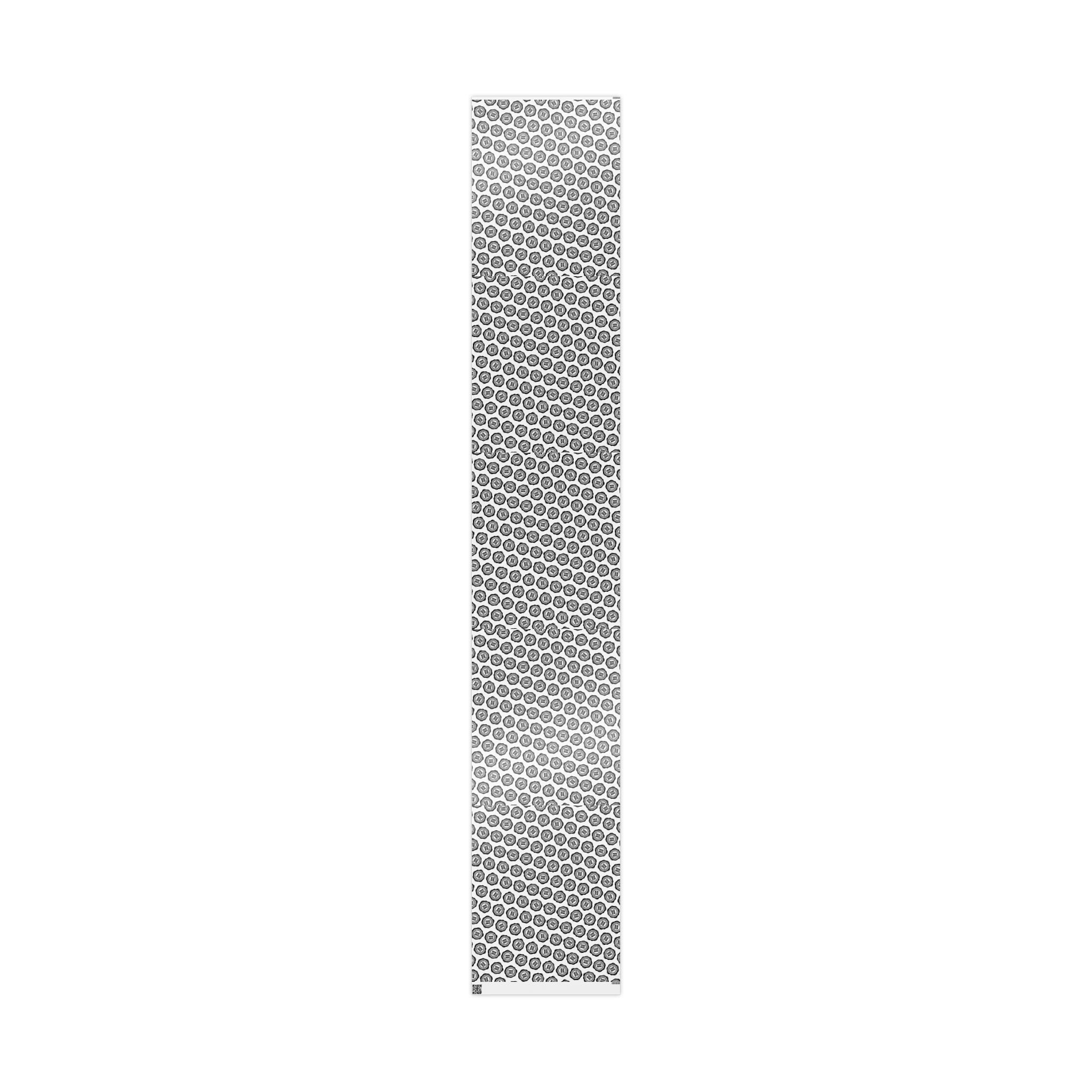 Monochrome Retro Badge Wrapping Paper Roll — Black & White Logo Pattern for Gifts