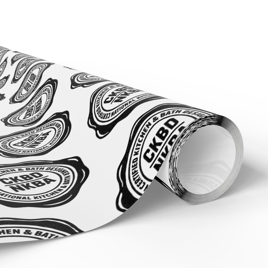 Monochrome Retro Badge Wrapping Paper Roll — Black & White Logo Pattern for Gifts