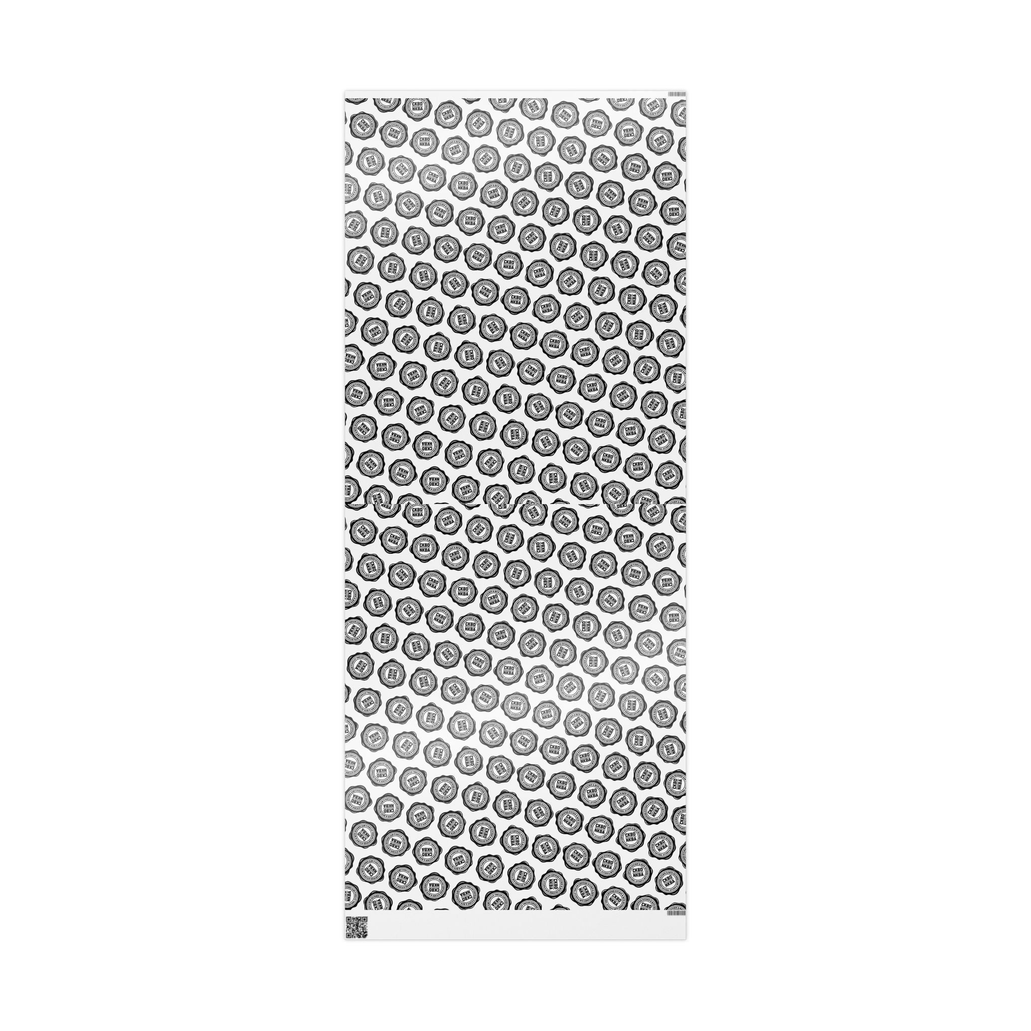 Monochrome Retro Badge Wrapping Paper Roll — Black & White Logo Pattern for Gifts