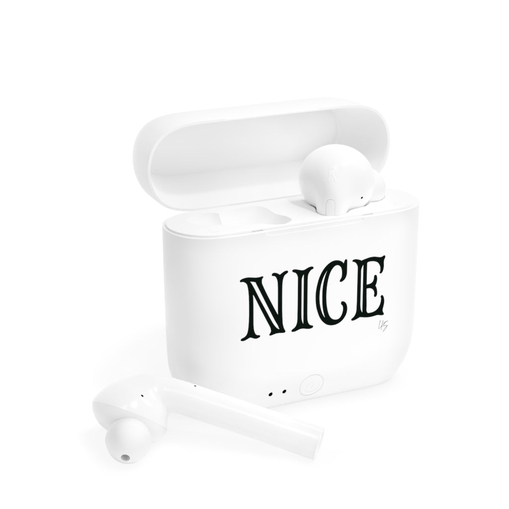 Nice | Tattoo Style Designer Slogan Wireless Earbuds