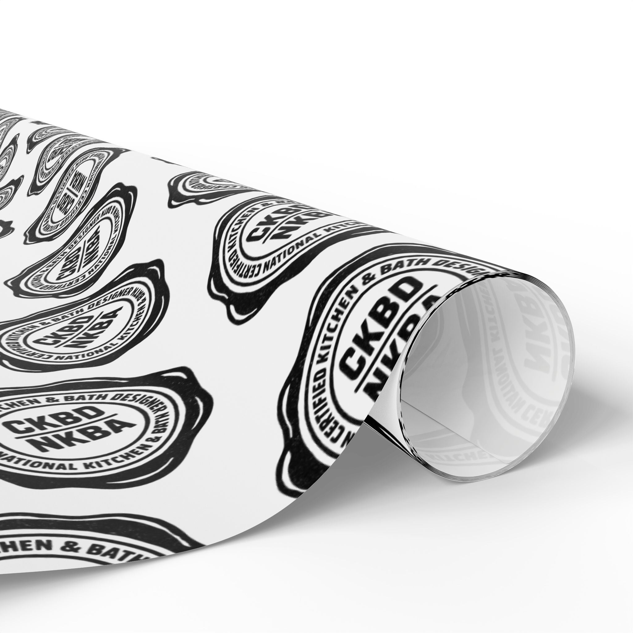 Monochrome Retro Badge Wrapping Paper Roll — Black & White Logo Pattern for Gifts