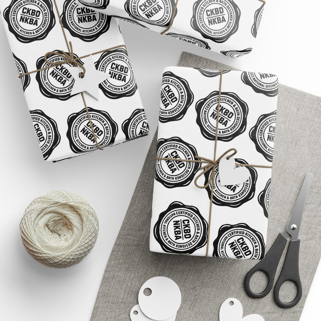 Monochrome Retro Badge Wrapping Paper Roll — Black & White Logo Pattern for Gifts