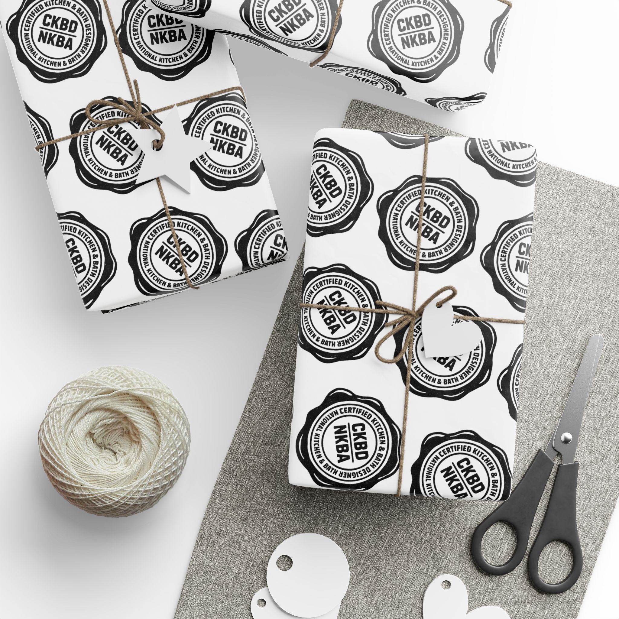 Monochrome Retro Badge Wrapping Paper Roll — Black & White Logo Pattern for Gifts